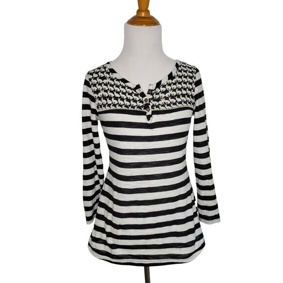 Anthropologie Postmark Bunny Rabbit Striped Henley Shirt Black Women XS - Picture 2 of 12